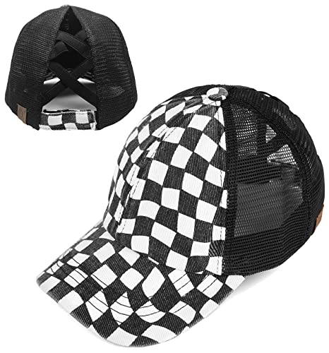 Checker Criss Cross Ponytail Hat by Funky Junque