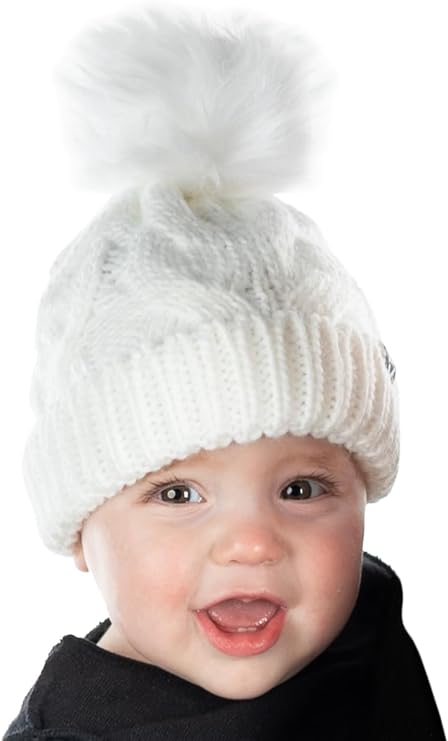 Baby Cable Knit Fleece Lined Pom Beanie by Funky Junque