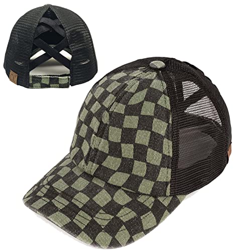 Checker Criss Cross Ponytail Hat by Funky Junque