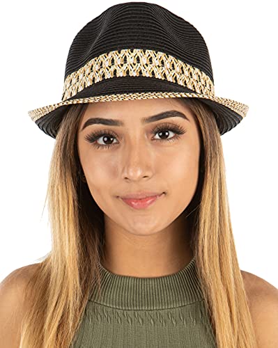 Multicolor Woven Band Straw Summer Fedora by Funky Junque