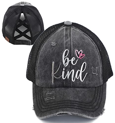 Be Kind Criss Cross Ponytail Hat by Funky Junque
