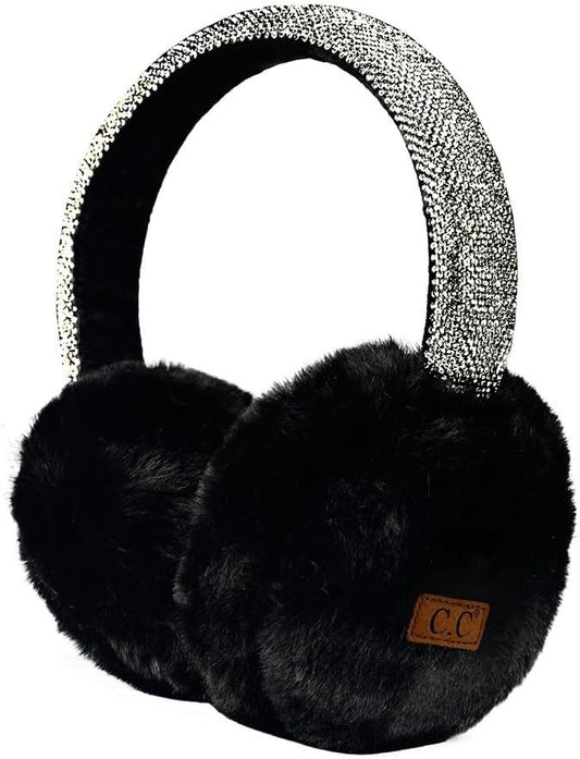 Rhinestone Adjustable Fuzzy Ear Muffs by Funky Junque