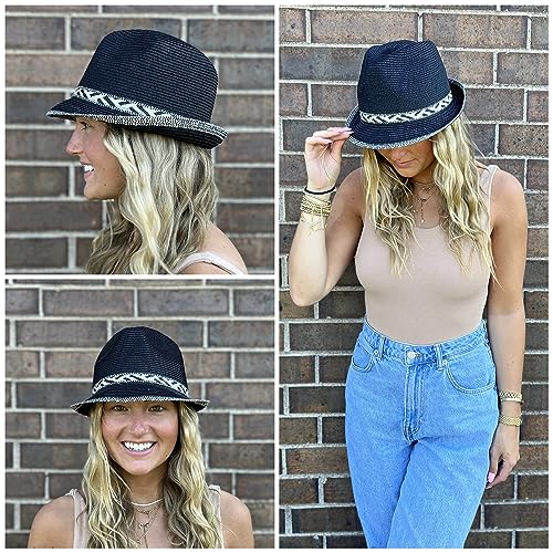 Duo Tone Woven Band Straw Summer Fedora by Funky Junque
