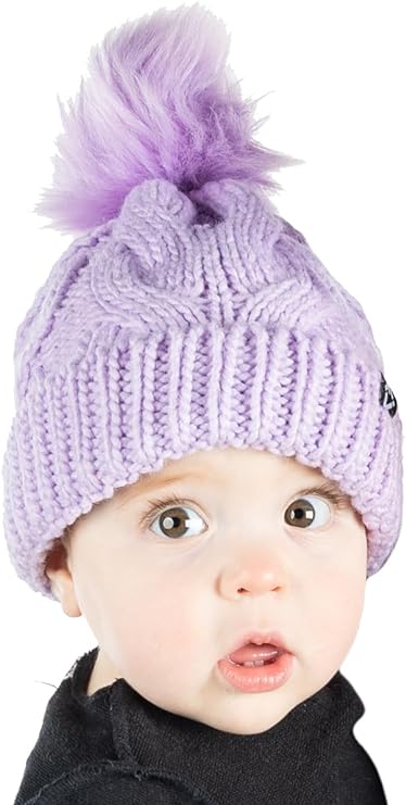 Baby Cable Knit Fleece Lined Pom Beanie by Funky Junque