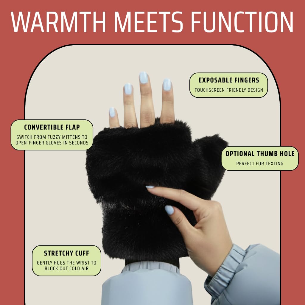 Faux Fur Convertible Mittens by Funky Junque