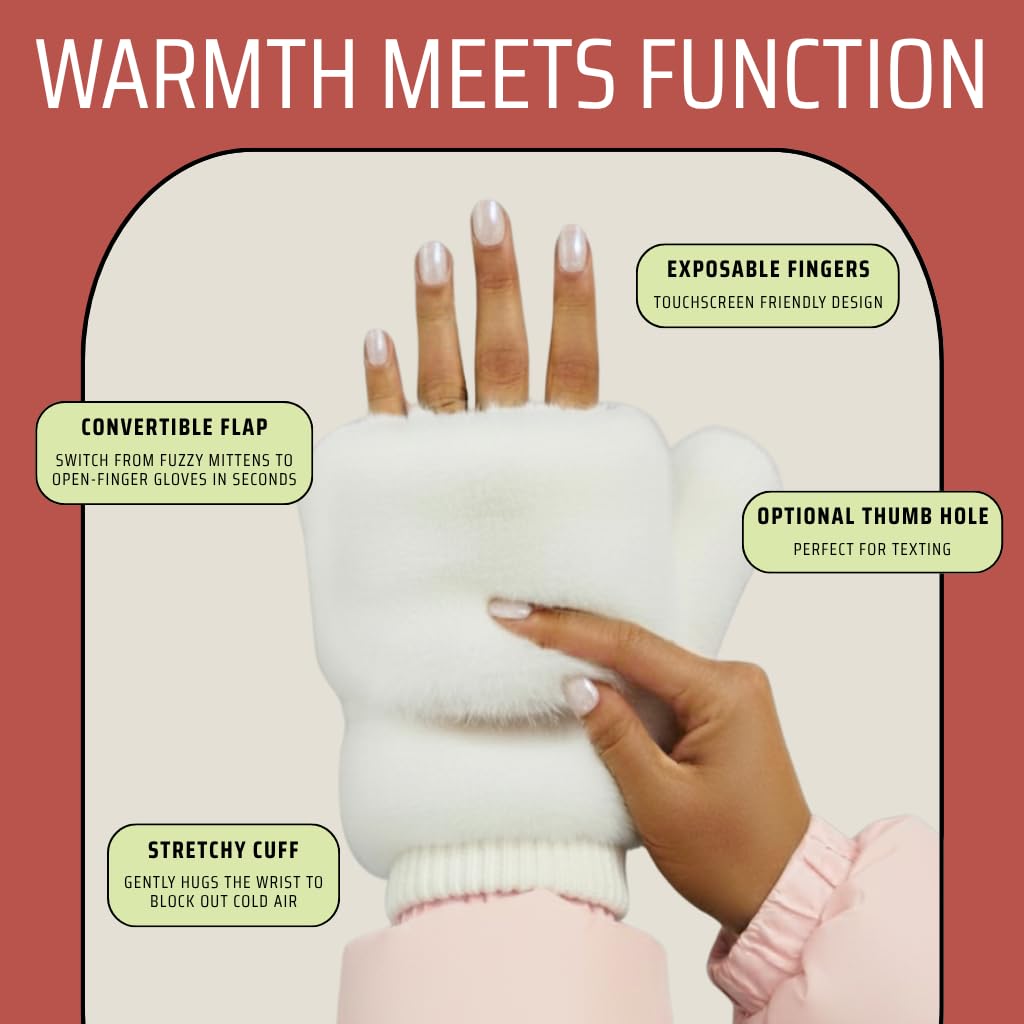 Faux Fur Convertible Mittens by Funky Junque
