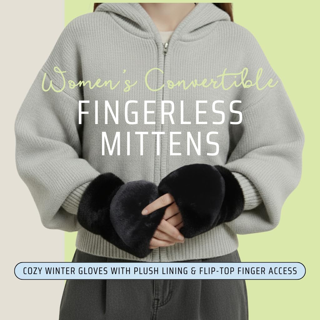 Faux Fur Convertible Mittens by Funky Junque