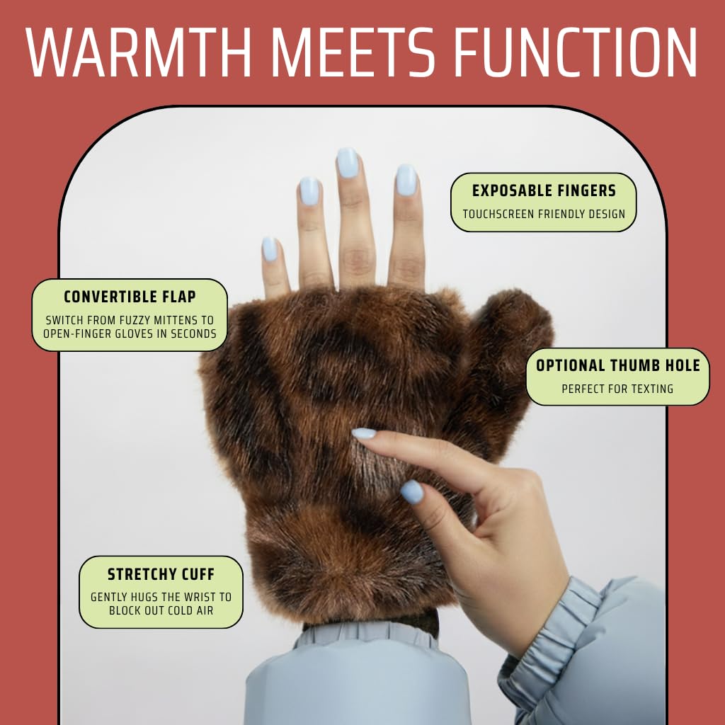Faux Fur Convertible Mittens by Funky Junque