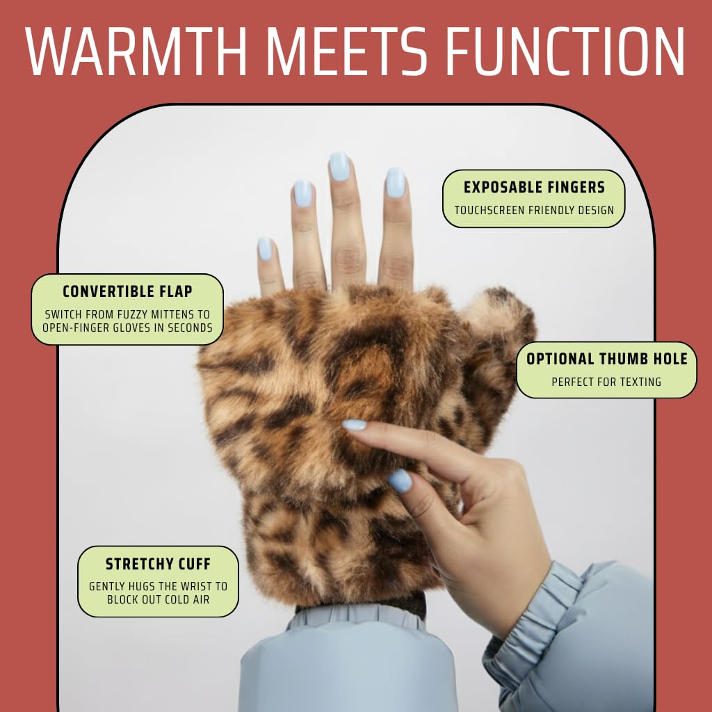Faux Fur Convertible Mittens by Funky Junque
