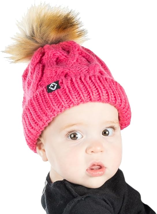Baby Cable Knit Fleece Lined Pom Beanie by Funky Junque