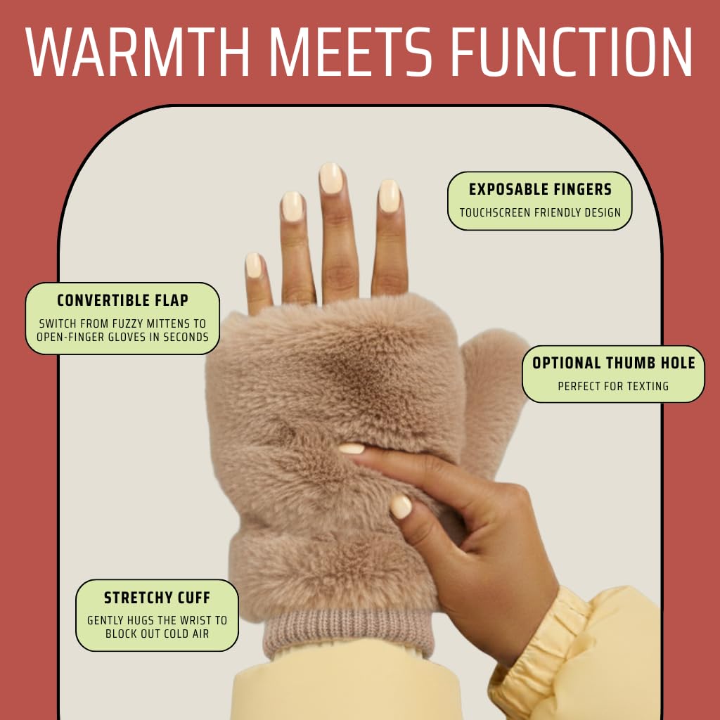 Faux Fur Convertible Mittens by Funky Junque