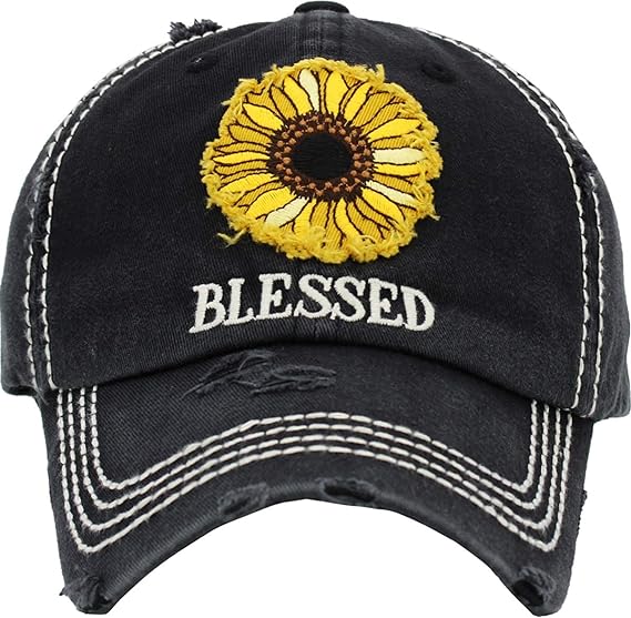 Blessed (Sunflower) Distressed Patch Hat by Funky Junque