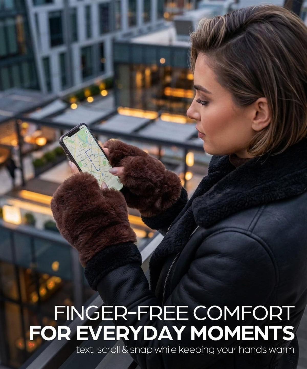 Fingerless Faux Fur Lined Fuzzy Gloves