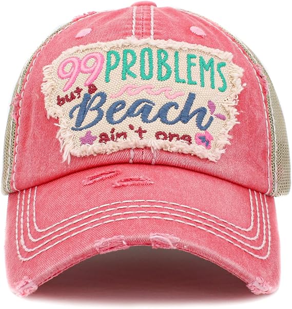 99 Problems But a Beach Aint One Distressed Patch Hat by Funky Junque