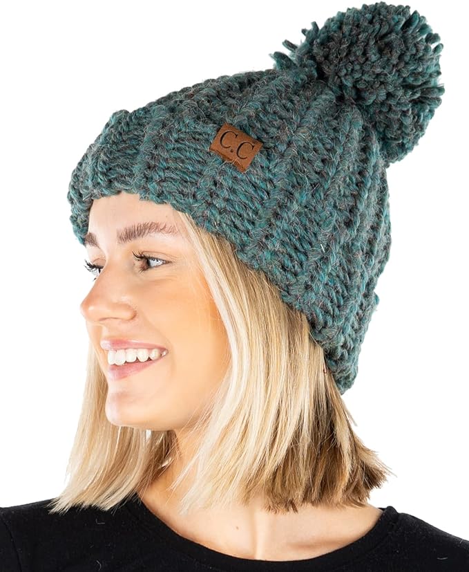 Chunky Knit Jumbo Yarn Pom Beanie by Funky Junque