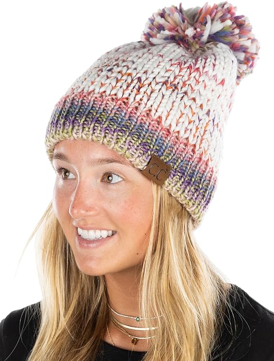 Chunky Knit Jumbo Yarn Pom Beanie by Funky Junque