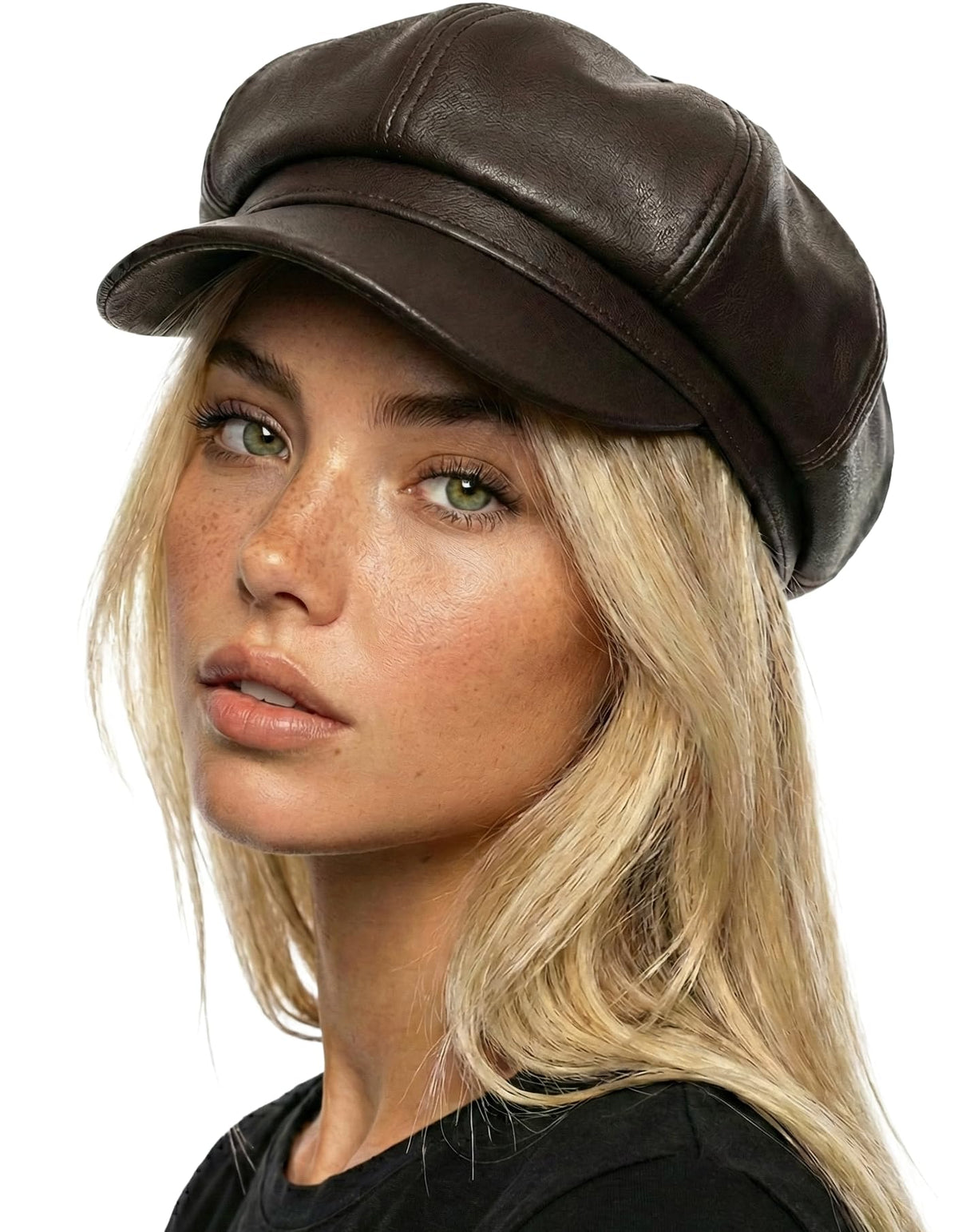 Women's Newsboy Cabbie Cap - Faux Leather