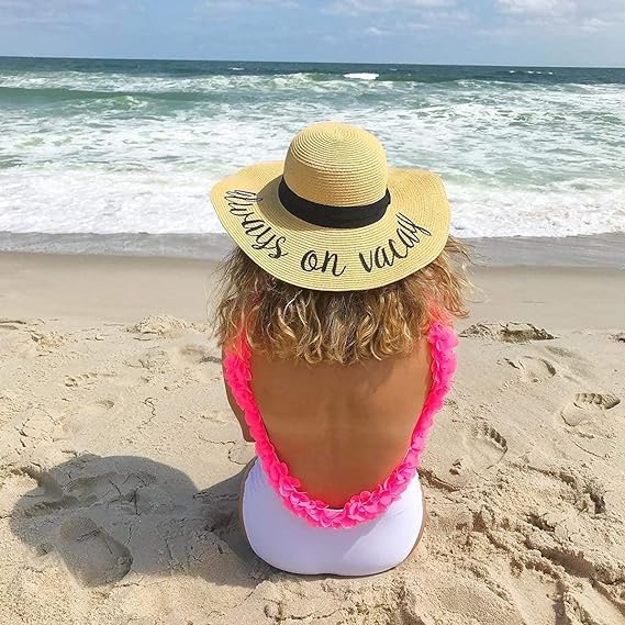 Always on Vacay Embroidered Sun Hat by Funky Junque