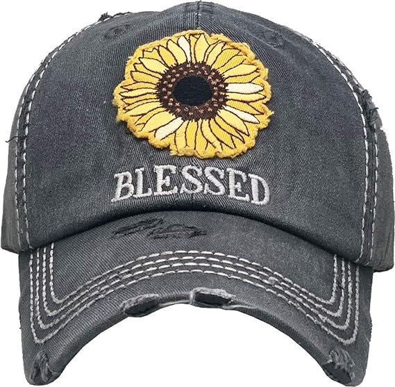 Blessed (Sunflower) Distressed Patch Hat by Funky Junque