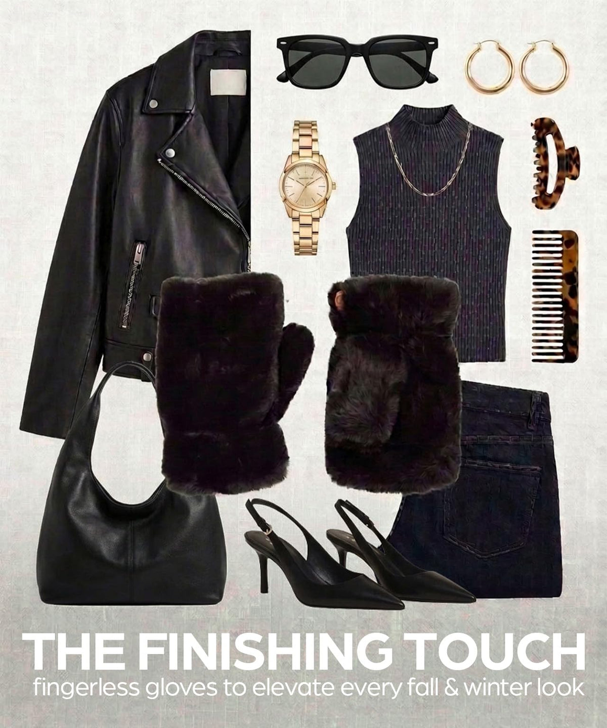 Fingerless Faux Fur Lined Fuzzy Gloves