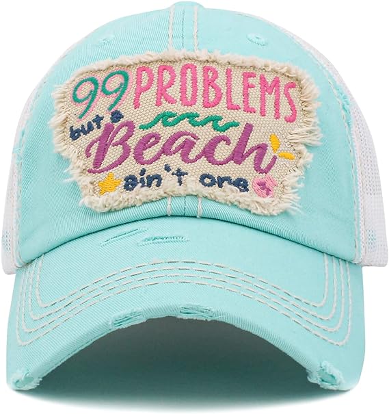 99 Problems But a Beach Aint One Distressed Patch Hat by Funky Junque