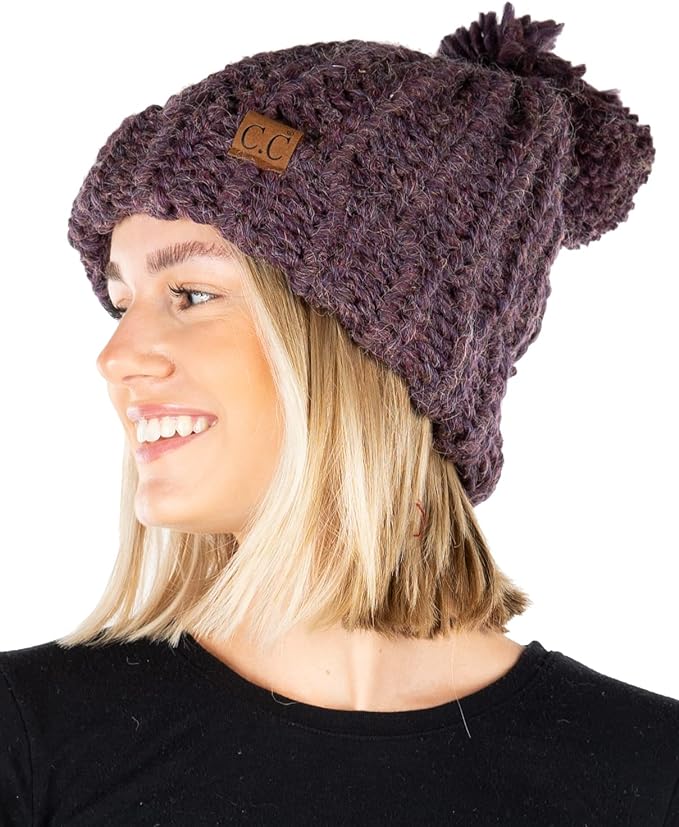 Chunky Knit Jumbo Yarn Pom Beanie by Funky Junque