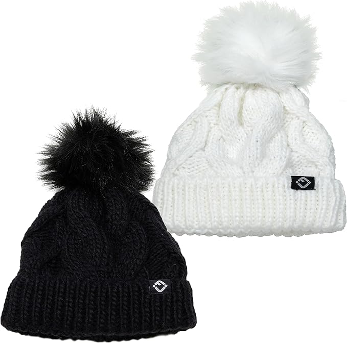 Baby Cable Knit Fleece Lined Pom Beanie by Funky Junque