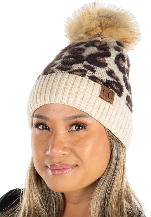 Animal Print Pom Beanie by Funky Junque