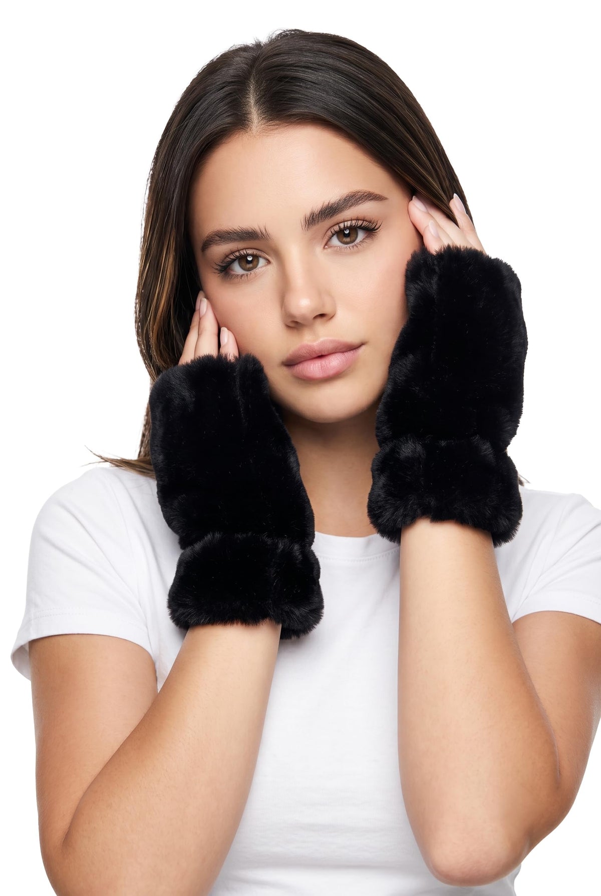 Fingerless Faux Fur Lined Fuzzy Gloves