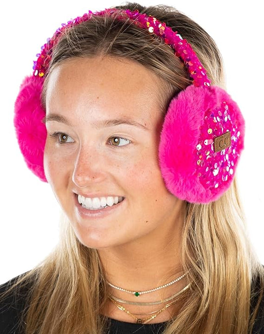 Sequin Adjustable Fuzzy Ear Muffs by Funky Junque