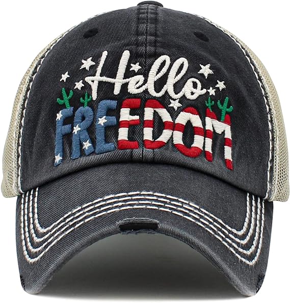 Hello Freedom Distressed Patch Hat by Funky Junque