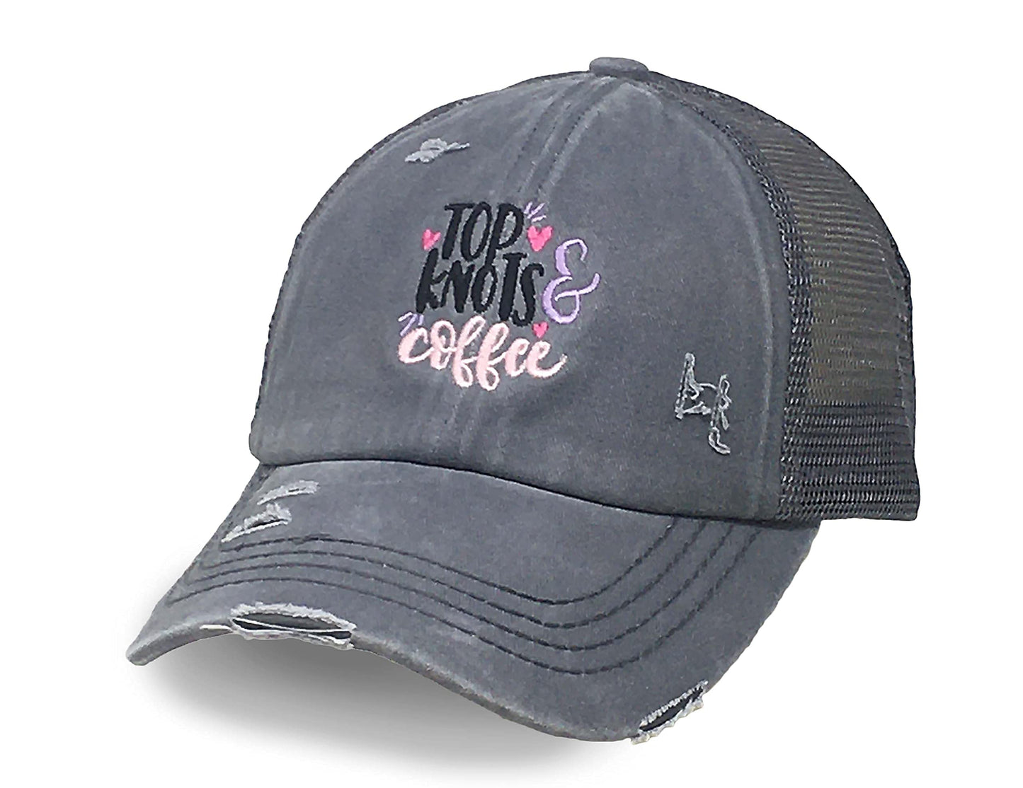 Top Knots and Coffee Criss Cross Ponytail Hat by Funky Junque