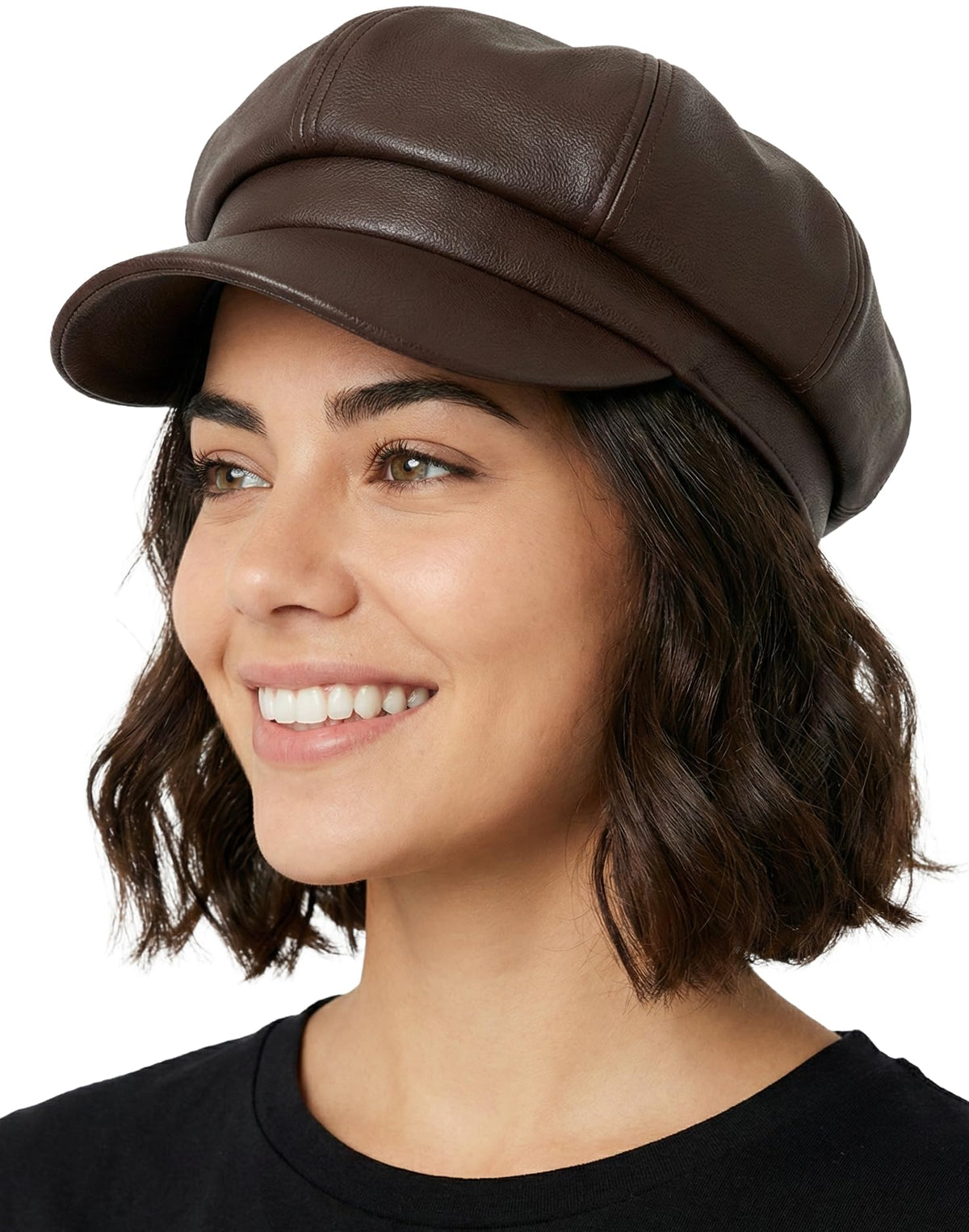 Women's Newsboy Cabbie Cap - Faux Leather