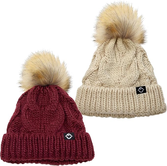 Baby Cable Knit Fleece Lined Pom Beanie by Funky Junque