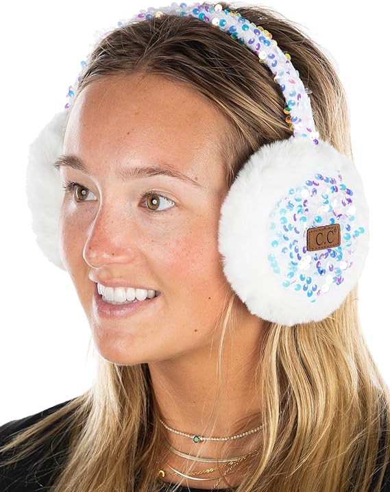 Sequin Adjustable Fuzzy Ear Muffs by Funky Junque