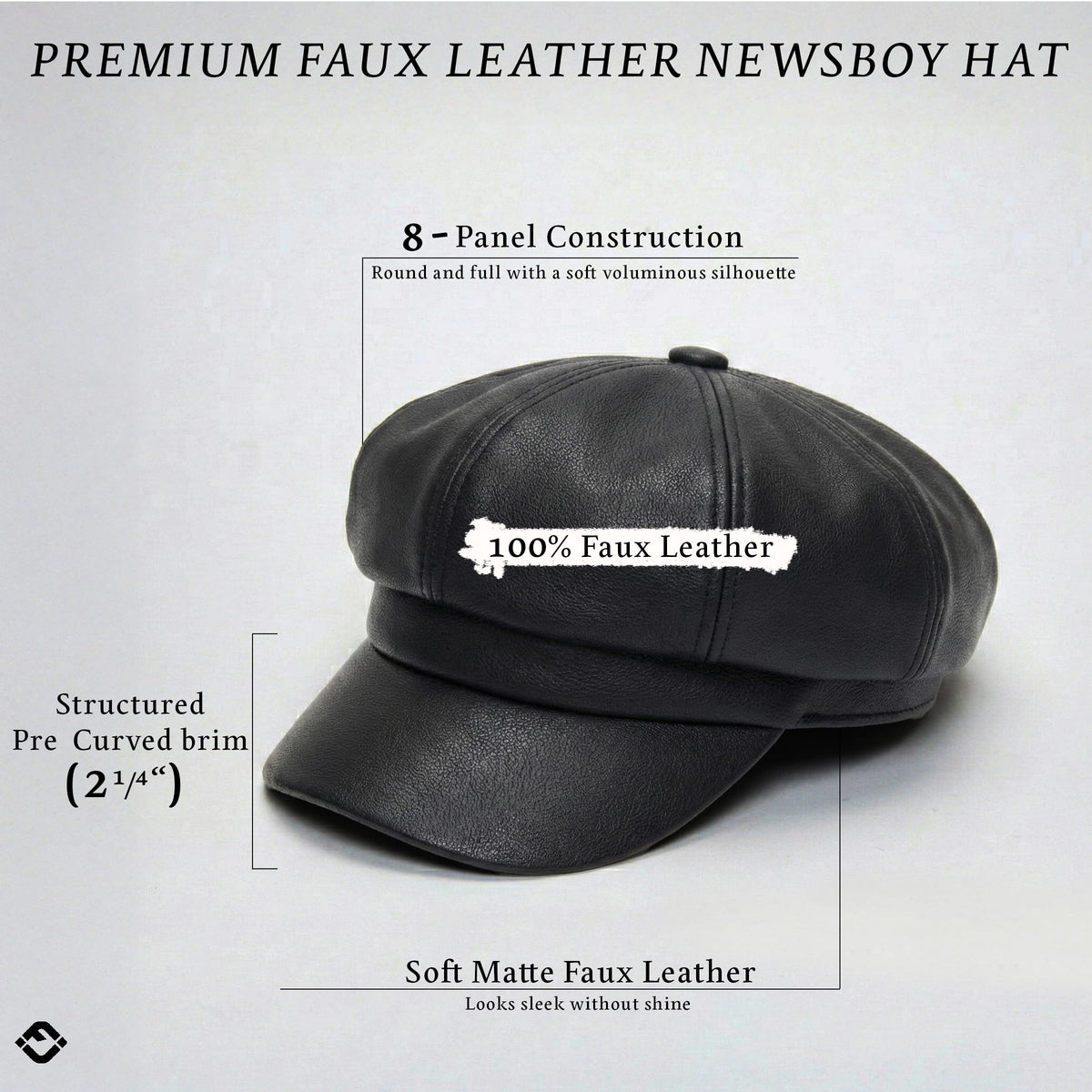 Women's Newsboy Cabbie Cap - Faux Leather
