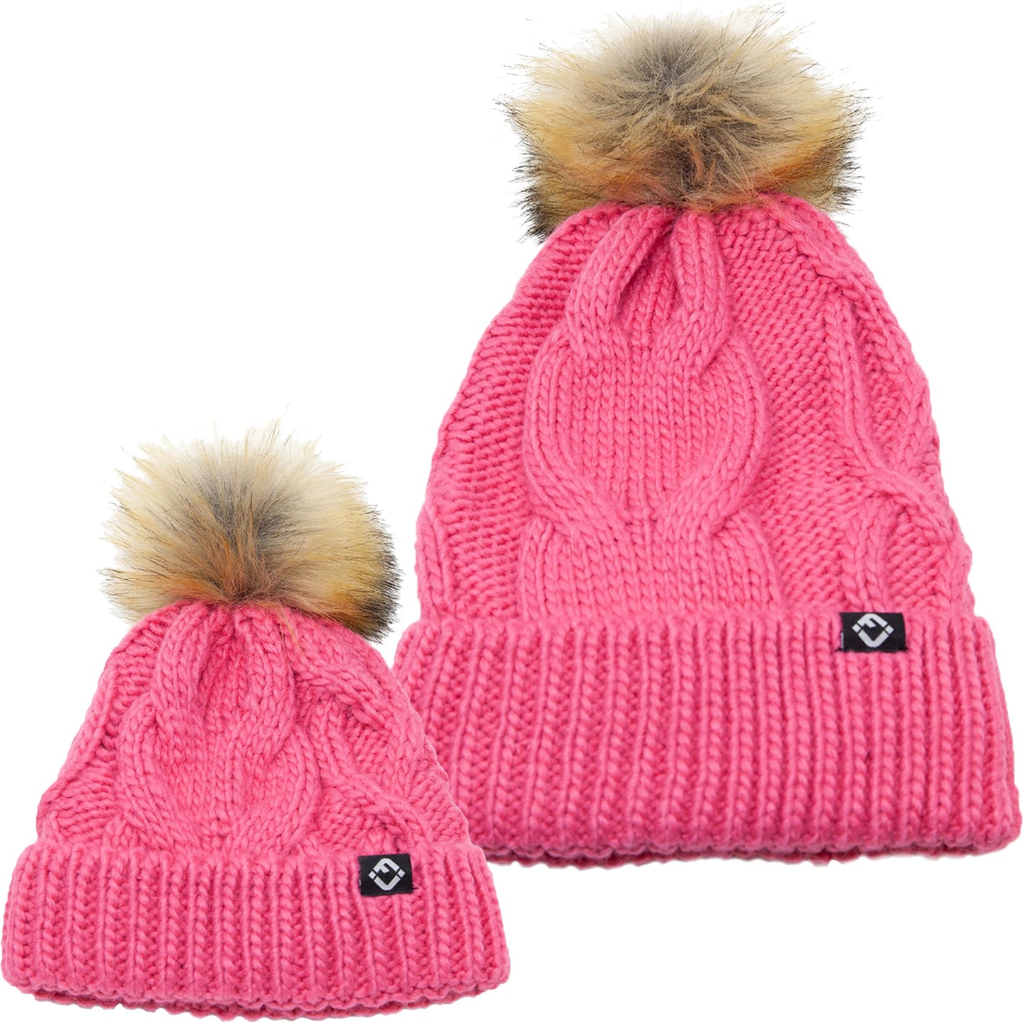 Mommy and Me - Cable Knit Faux Fur Pom Beanie (Adult/Toddler/Infant)