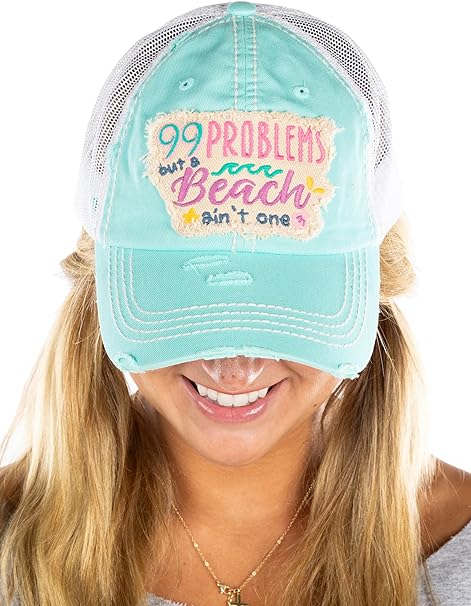 99 Problems But a Beach Aint One Distressed Patch Hat by Funky Junque