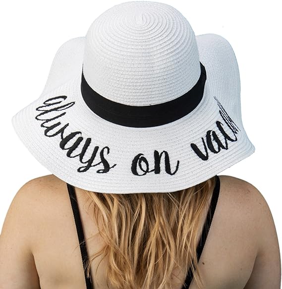 Always on Vacay Embroidered Sun Hat by Funky Junque
