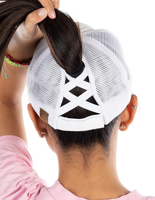 Mesh Back Criss Cross Ponytail Hat by Funky Junque