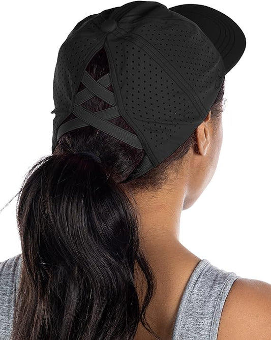 Laser Cut Criss Cross Ponytail Hat by Funky Junque