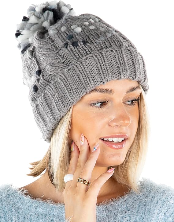 Chunky Knit Jumbo Yarn Pom Beanie by Funky Junque