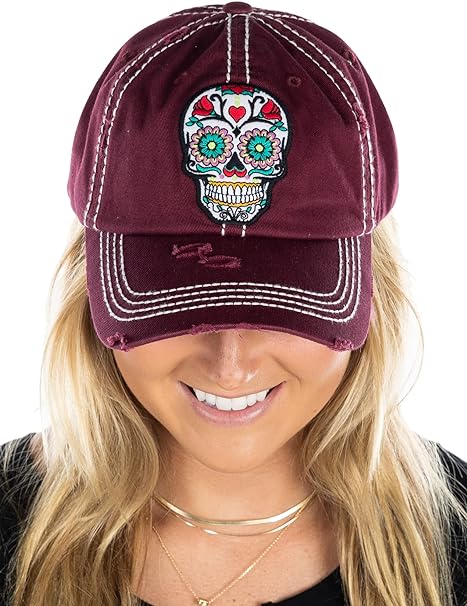 Sugar Skull Distressed Patch Hat by Funky Junque