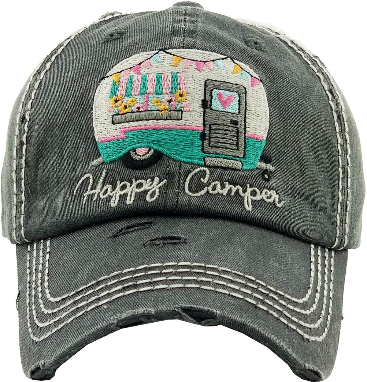 Happy Camper Distressed Patch Hat by Funky Junque