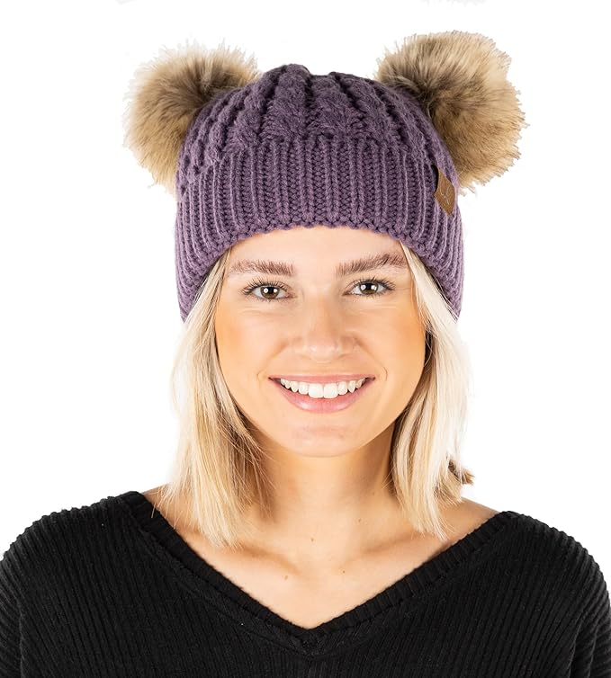 Double Pom Faux Fur Beanie by Funky Junque