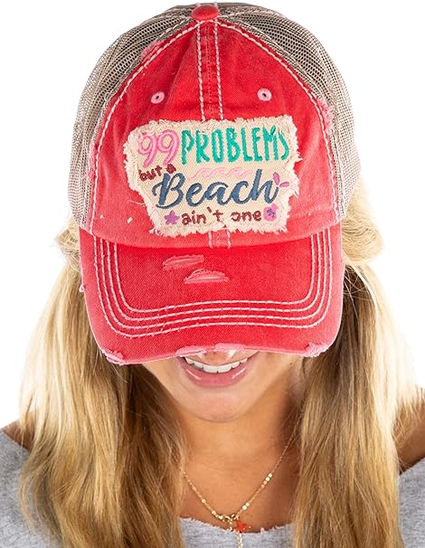 99 Problems But a Beach Aint One Distressed Patch Hat by Funky Junque
