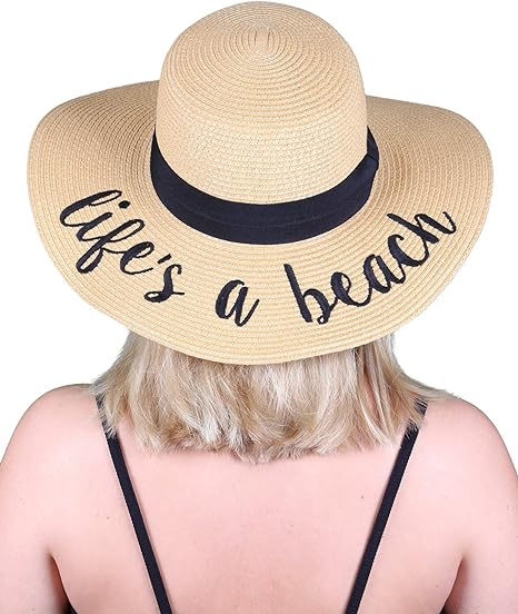 Life's a Beach Embroidered Sun Hat by Funky Junque