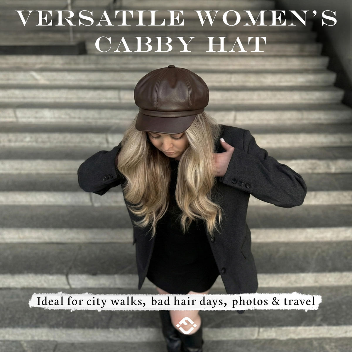 Women's Newsboy Cabbie Cap - Faux Leather