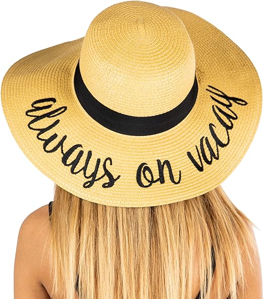 Always on Vacay Embroidered Sun Hat by Funky Junque