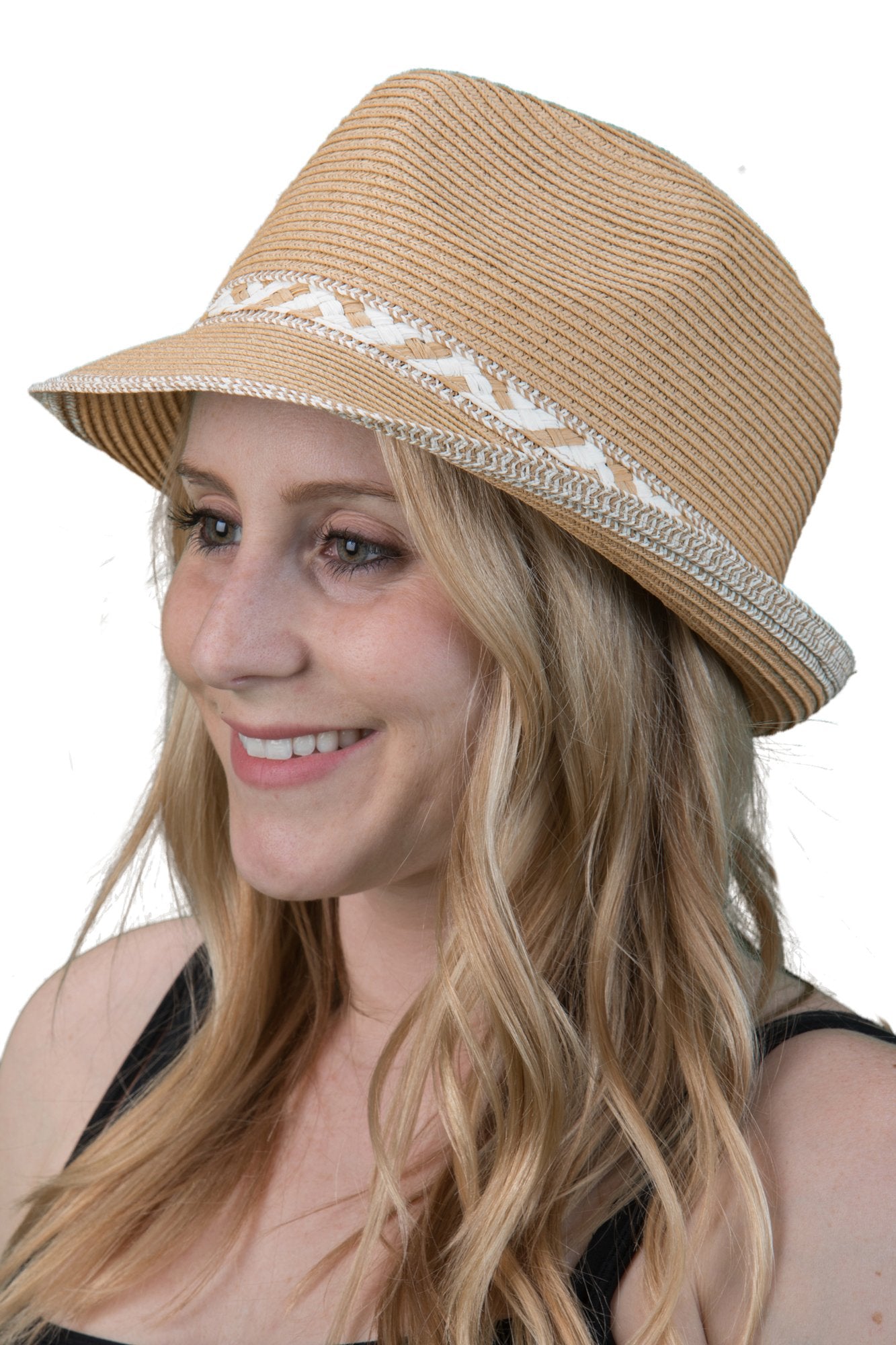 Duo Tone Woven Band Straw Summer Fedora by Funky Junque